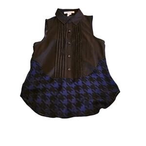 BCBGeneration XXS Blue and Black Sheer Sleeveless Shirt